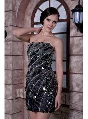 Prom Dress Black Column Strapless Mini-length Taffeta Sequins and Beading
