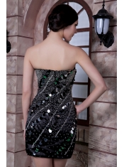 Prom Dress Black Column Strapless Mini-length Taffeta Sequins and Beading