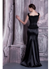 Prom Dress Black Column Straps Brush Train Elastic Woven Satin Beading