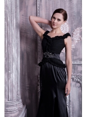 Prom Dress Black Column Straps Brush Train Elastic Woven Satin Beading
