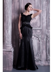 Prom Dress Black Column Straps Brush Train Elastic Woven Satin Beading