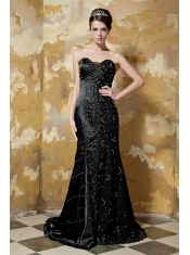 Prom Dress Black Column Sweetheart Brush Train Taffeta Sequins