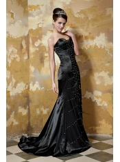 Prom Dress Black Column Sweetheart Brush Train Taffeta Sequins