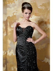 Prom Dress Black Column Sweetheart Brush Train Taffeta Sequins