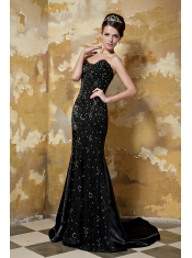 Prom Dress Black Column Sweetheart Brush Train Taffeta Sequins