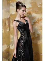Prom Dress Black Column V-neck Brush Train Taffeta Sequins
