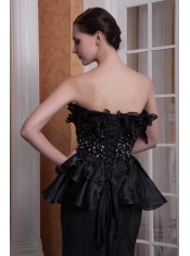 Prom Dress Black Mermaid Strapless Brush Train Elastic Woven Satin Beading