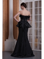 Prom Dress Black Mermaid Strapless Brush Train Elastic Woven Satin Beading