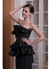 Prom Dress Black Mermaid Strapless Brush Train Elastic Woven Satin Beading