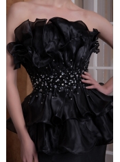 Prom Dress Black Mermaid Strapless Brush Train Elastic Woven Satin Beading