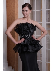 Prom Dress Black Mermaid Strapless Brush Train Elastic Woven Satin Beading