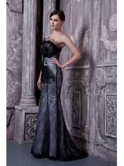 Prom Dress Black Mermaid Strapless Floor-length Organza Beading