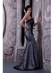 Prom Dress Black Mermaid Strapless Floor-length Organza Beading