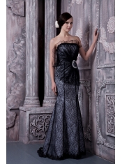 Prom Dress Black Mermaid Strapless Floor-length Organza Beading
