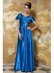 Prom Dress Blue Empire V-neck Floor-length Taffeta Beading