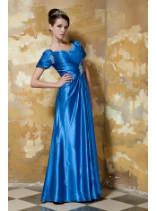 Prom Dress Blue Empire V-neck Floor-length Taffeta Beading