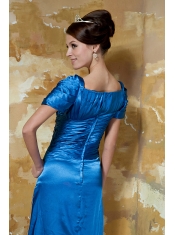 Prom Dress Blue Empire V-neck Floor-length Taffeta Beading