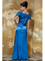 Prom Dress Blue Empire V-neck Floor-length Taffeta Beading