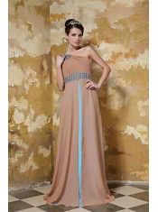 Prom Dress Brown Column One Shoulder Floor-length Chiffon Beading