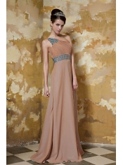 Prom Dress Brown Column One Shoulder Floor-length Chiffon Beading