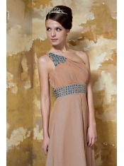 Prom Dress Brown Column One Shoulder Floor-length Chiffon Beading