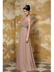 Prom Dress Brown Column One Shoulder Floor-length Chiffon Beading