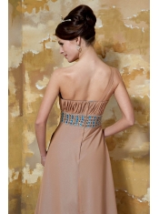 Prom Dress Brown Column One Shoulder Floor-length Chiffon Beading