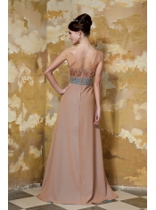 Prom Dress Brown Column One Shoulder Floor-length Chiffon Beading