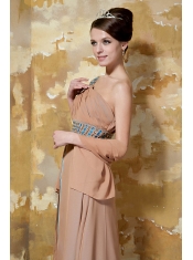 Prom Dress Brown Column One Shoulder Floor-length Chiffon Beading