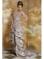 Prom Dress Brown Column Sweetheart High-low Taffeta and Sequin Beading
