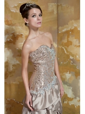 Prom Dress Brown Column Sweetheart High-low Taffeta and Sequin Beading