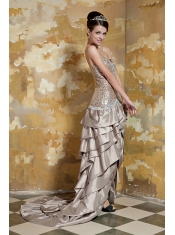 Prom Dress Brown Column Sweetheart High-low Taffeta and Sequin Beading