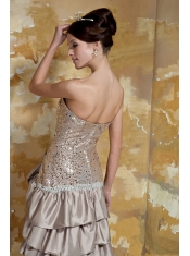 Prom Dress Brown Column Sweetheart High-low Taffeta and Sequin Beading