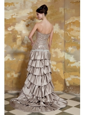Prom Dress Brown Column Sweetheart High-low Taffeta and Sequin Beading