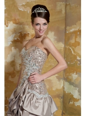 Prom Dress Brown Column Sweetheart High-low Taffeta and Sequin Beading