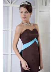 Prom Dress Brown Column Sweetheart Mini-length Satin Bow