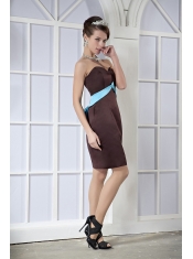 Prom Dress Brown Column Sweetheart Mini-length Satin Bow