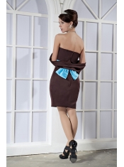 Prom Dress Brown Column Sweetheart Mini-length Satin Bow