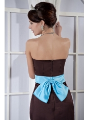 Prom Dress Brown Column Sweetheart Mini-length Satin Bow