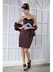 Prom Dress Brown Column Sweetheart Mini-length Satin Bow