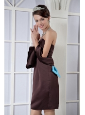 Prom Dress Brown Column Sweetheart Mini-length Satin Bow
