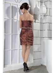 Prom Dress Brown Column Sweetheart Mini-length Taffeta Beading