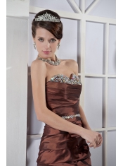 Prom Dress Brown Column Sweetheart Mini-length Taffeta Beading