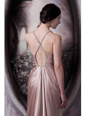 Prom Dress Column Straps Brush Train Elastic Woven Satin Beading