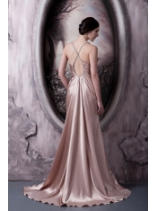 Prom Dress Column Straps Brush Train Elastic Woven Satin Beading