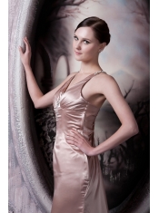 Prom Dress Column Straps Brush Train Elastic Woven Satin Beading