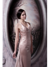 Prom Dress Column Straps Brush Train Elastic Woven Satin Beading