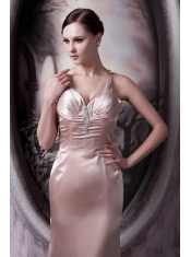 Prom Dress Column Straps Brush Train Elastic Woven Satin Beading