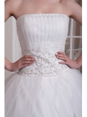 Prom Dress Custom Made A-line Strapless Chapel Train Taffeta and Organza Appliques