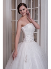 Prom Dress Custom Made A-line Strapless Chapel Train Taffeta and Organza Appliques